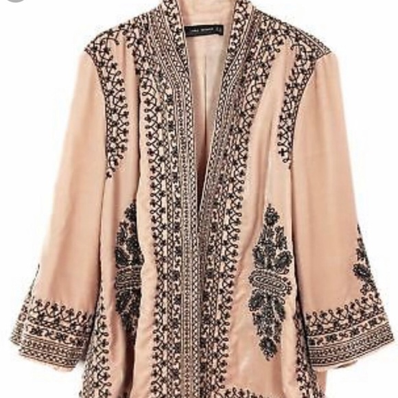 Zara Embroidered Velvet Kimono in Dusty pink/navy - Picture 3 of 8